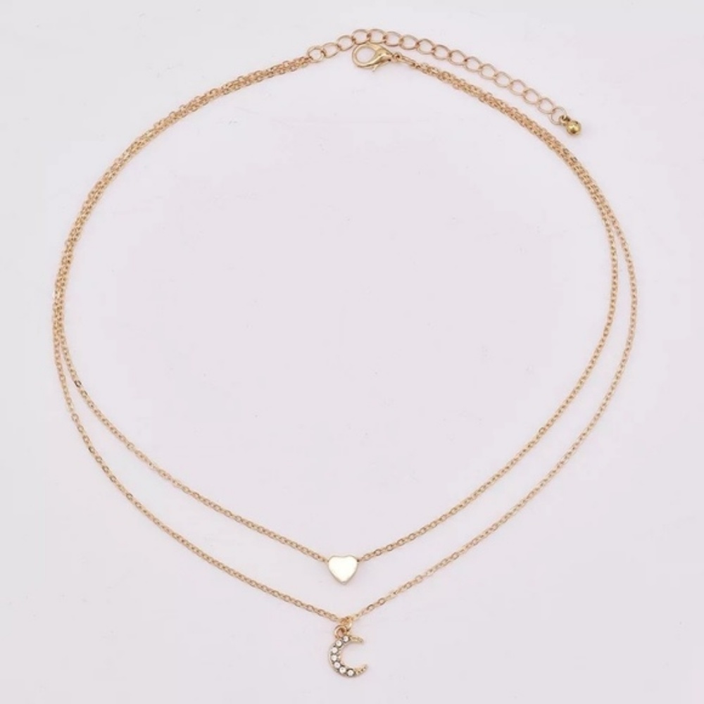 !5 for $25 Two Layer Heart and Moon Charm Necklace - Picture 4 of 7